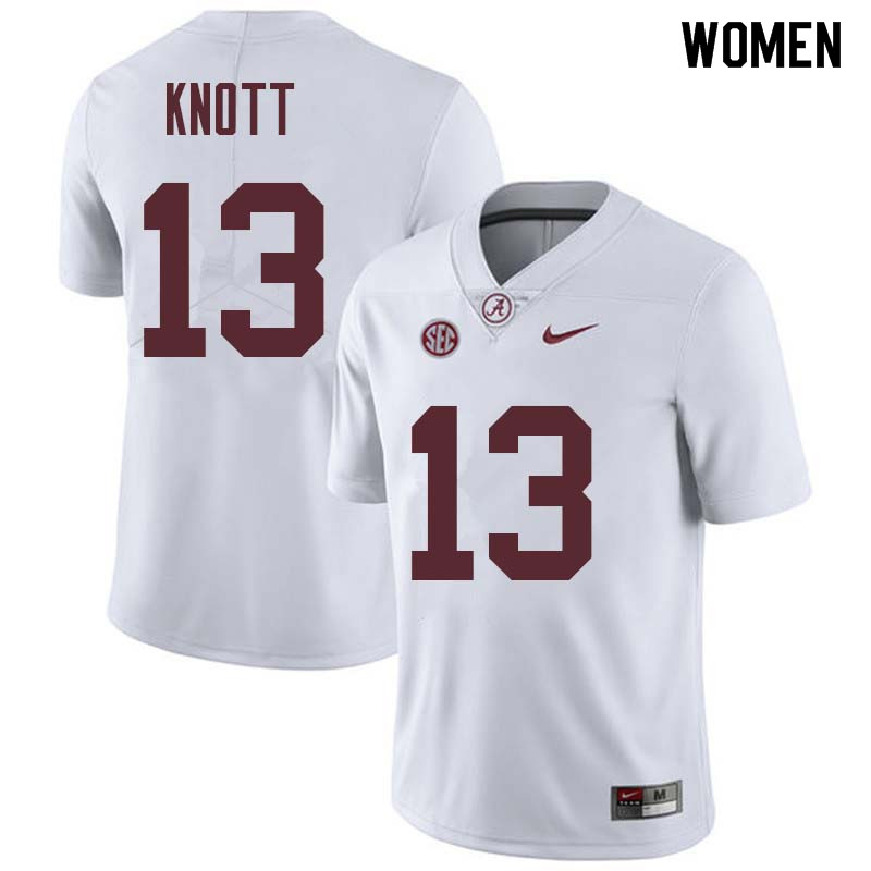 Women #13 Nigel Knott Alabama Crimson Tide College Football Jerseys Sale-White